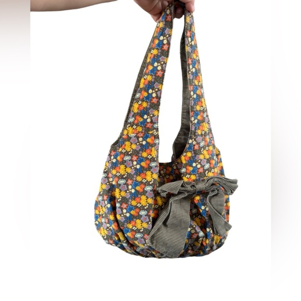 Y2K Unionbay large fabric hobo tote‎ with accent bow brown-multicolored